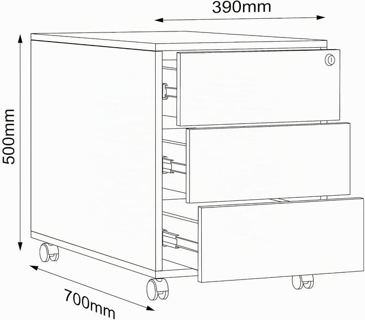 VCM Rollcontainer | Beistellcontainer mit DREI Schubladen | Masse ca. H. 50 x B. 39 x T. 70 cm | Bür