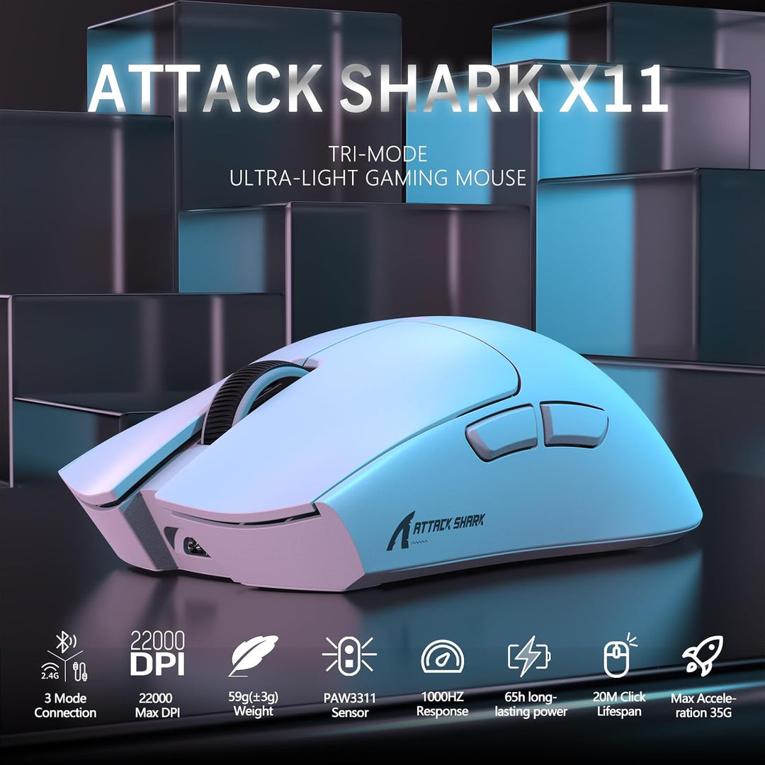 LexonElec x Attack Shark X11 Kabellose Gaming-Maus mit RGB Magnetische Ladestation, PixArt PAW3311-S