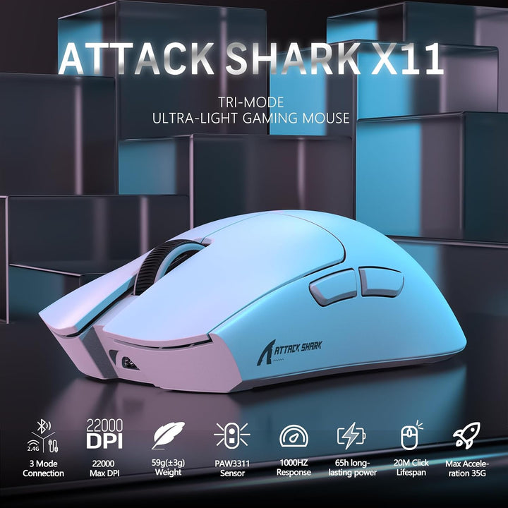 LexonElec x Attack Shark X11 Kabellose Gaming-Maus mit RGB Magnetische Ladestation, PixArt PAW3311-S