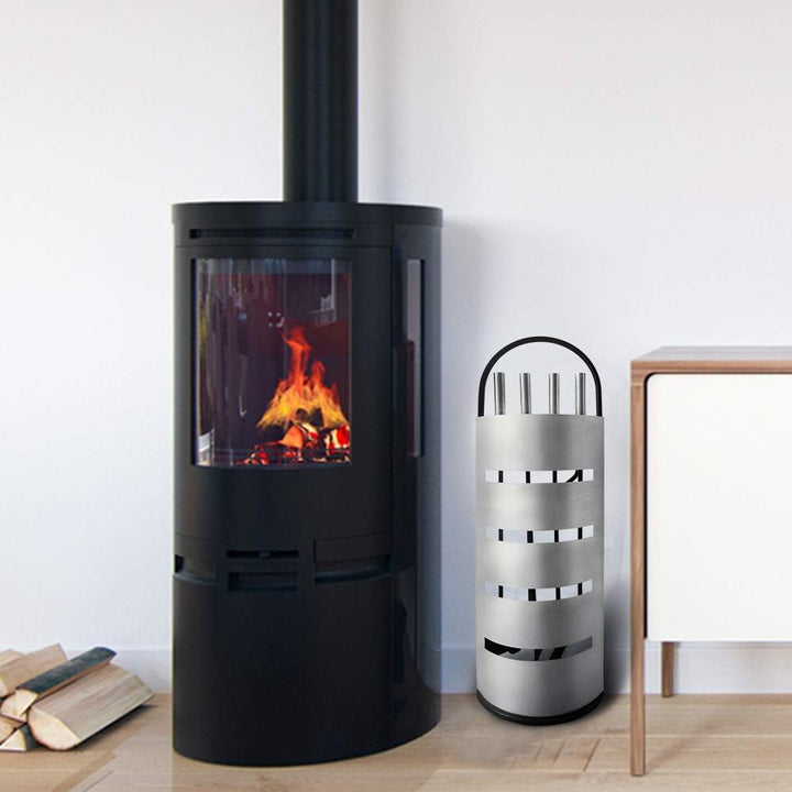 Yznahre Edelstahl Kaminbesteck Set 5 TLG, Modern Kamingarnitur Kaminwerkzeug mit Ständer, Besen, Zan