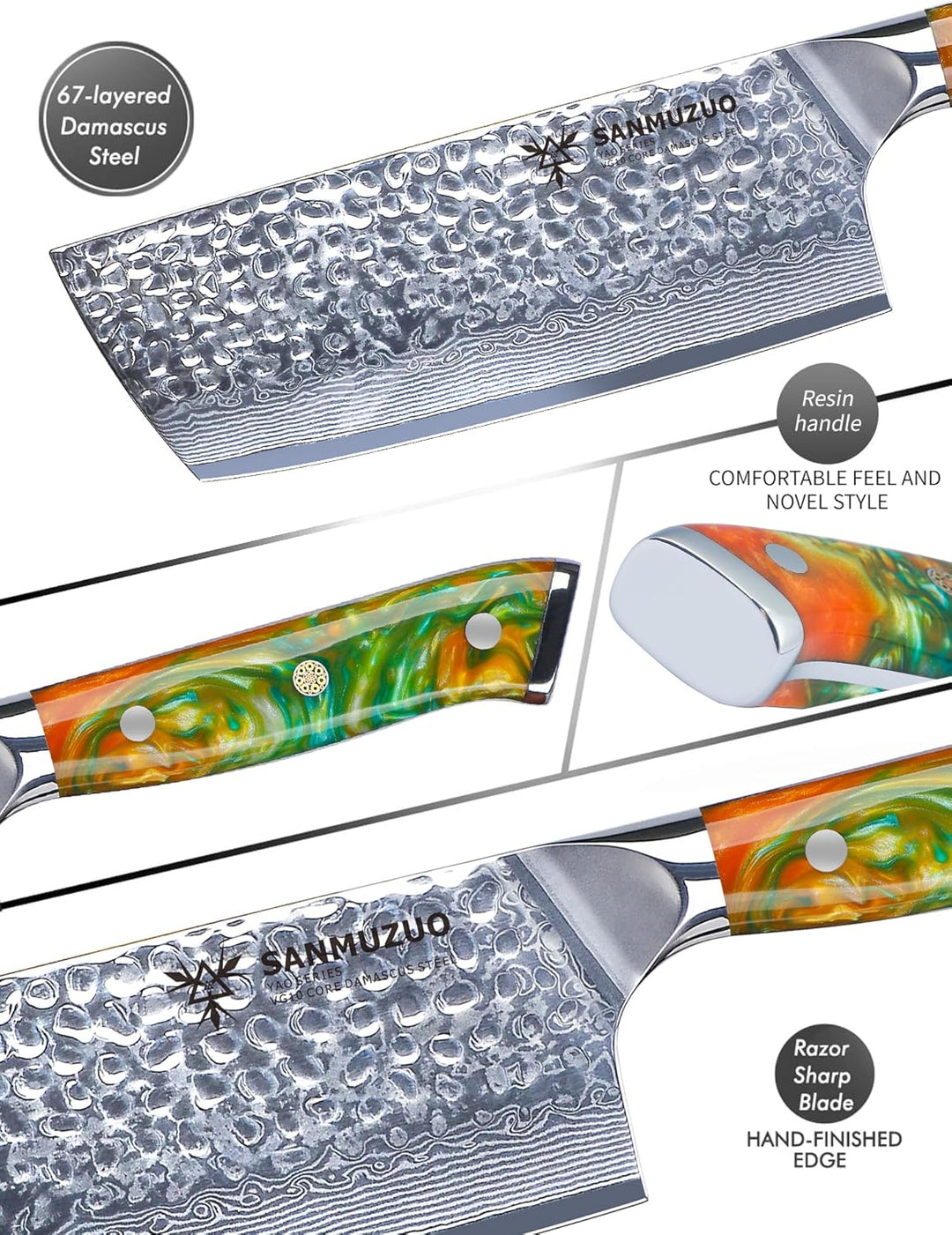 18 cm Nakiri Messer - Gemüsebeil Küchenmesser - japanisches Usuba Messer - Gehämmertem Damaststahl u