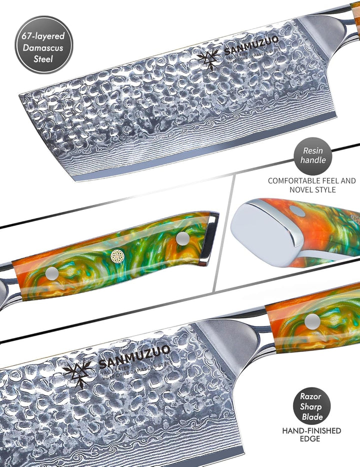 18 cm Nakiri Messer - Gemüsebeil Küchenmesser - japanisches Usuba Messer - Gehämmertem Damaststahl u