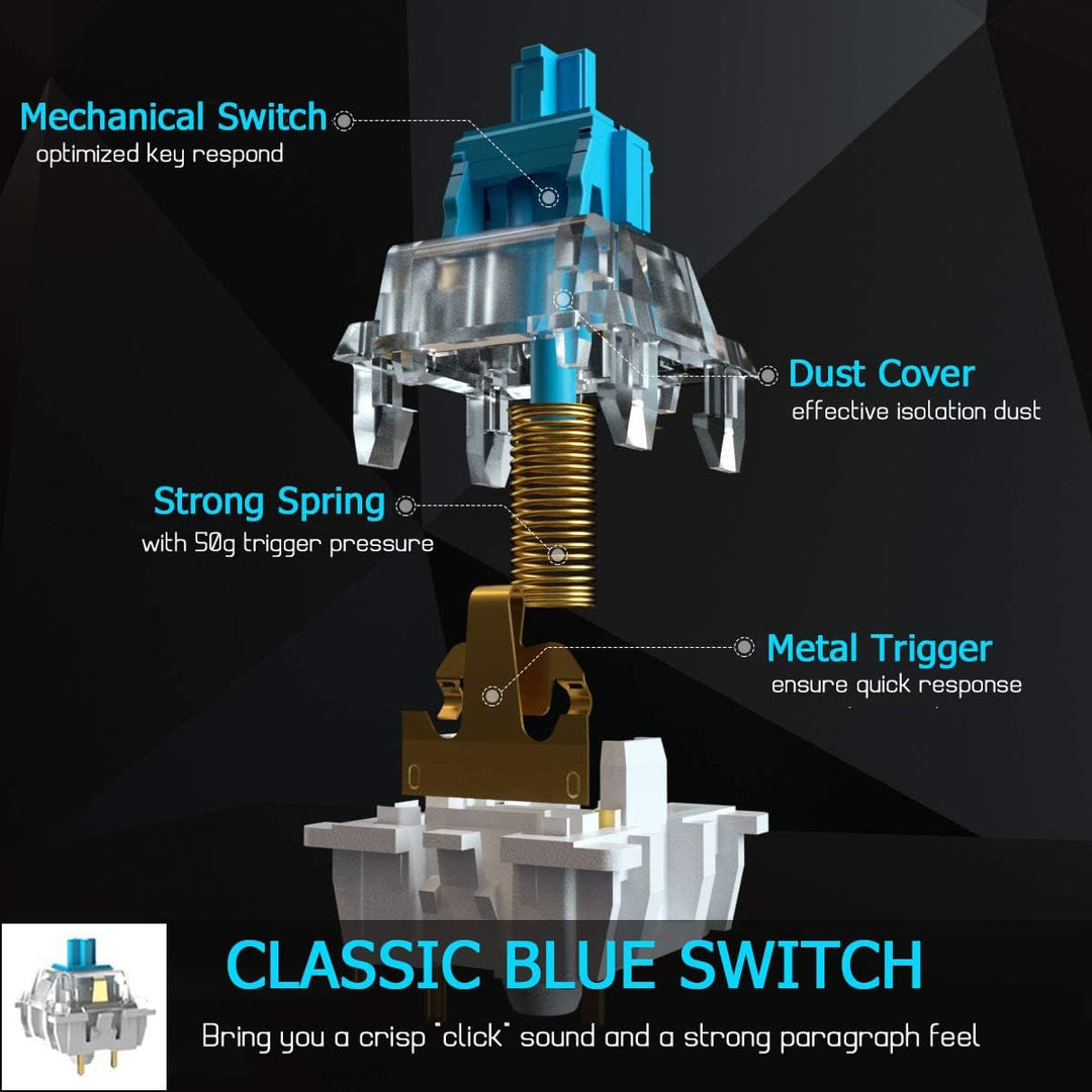 Mini 60% RGB Gaming-Tastatur,Mechanischer Blaue Schalter mit Kompakten 62 Tasten,18 RGB LED-Chroma-H
