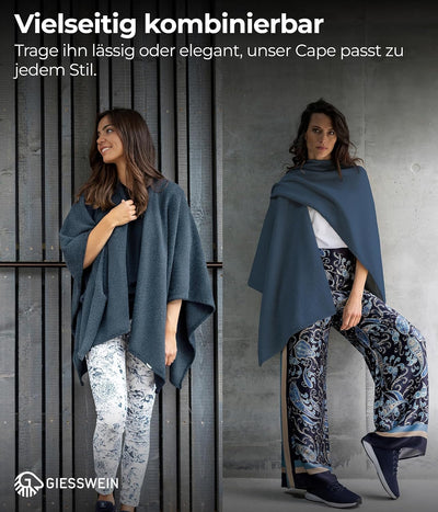 GIESSWEIN Merino Lambswool Cape - Eleganter Feinstrick Überwurf aus Lammwolle, Merinowolle Cape für