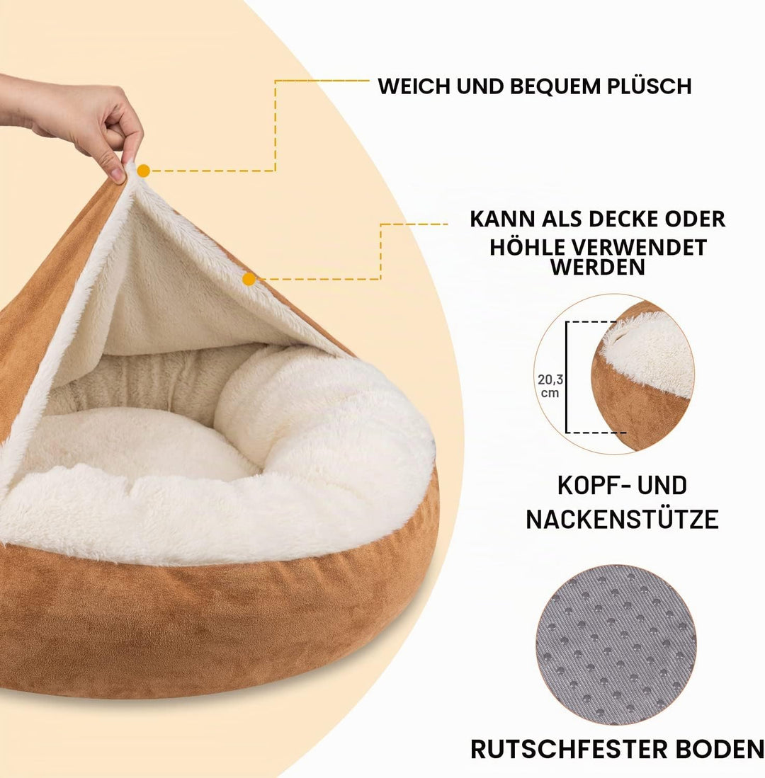 MICOOYO Beruhigendes Hundebett -Gemütliches Donut Hundedeckenbett für Hund, klemmendes Haustier Höhl