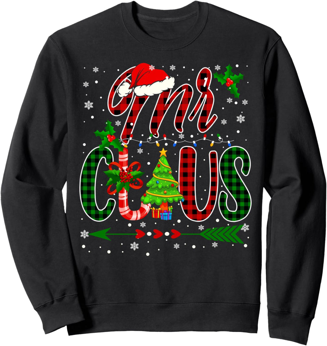 Mr Claus Lustige Weihnachtsmannmütze Plaid passendes Paar Familie Weihnachten Sweatshirt