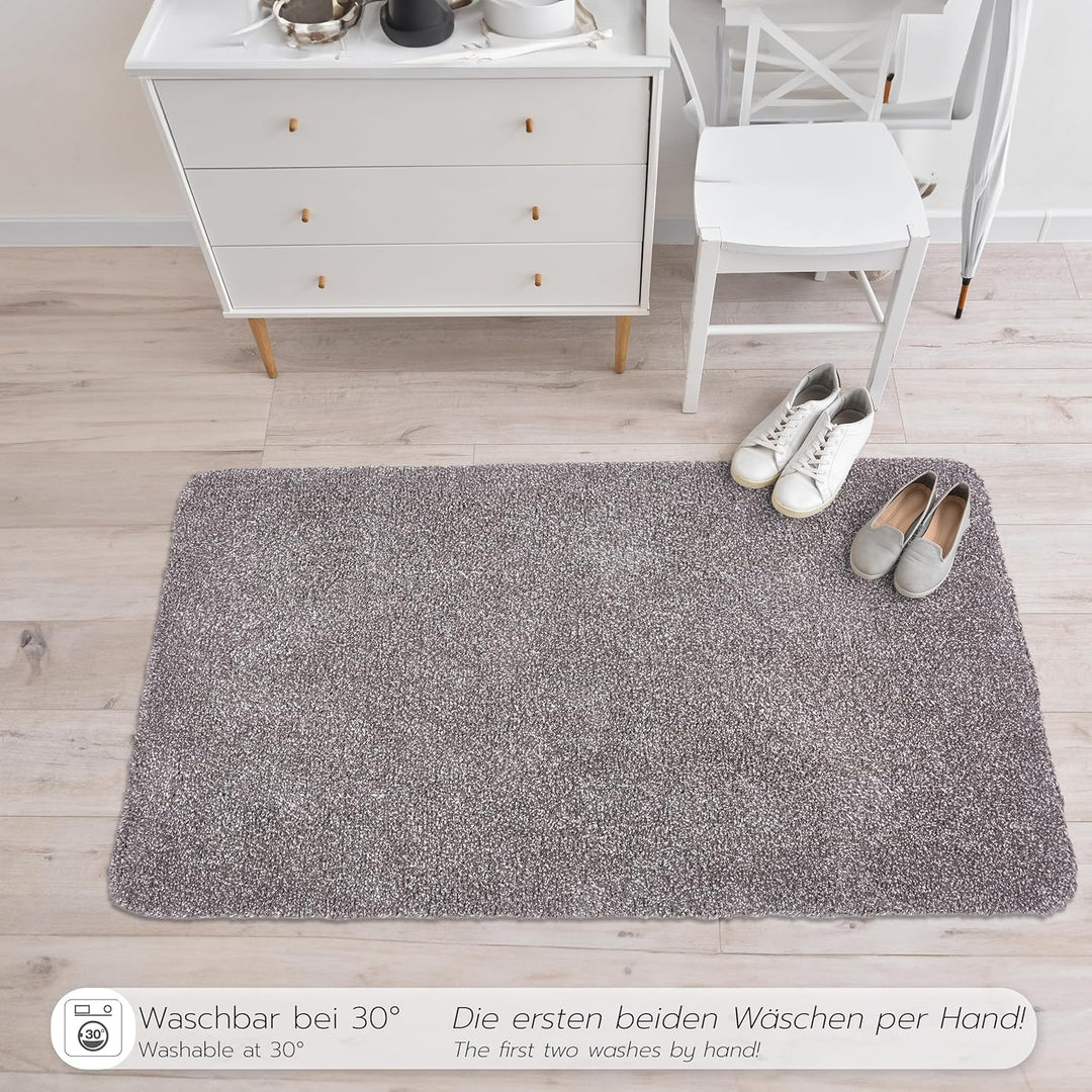 Schmutzfangmatte innen waschbar 2er Set 40x60 cm – Sauberlaufmatte grau 100% Baumwolle Türmatte - En