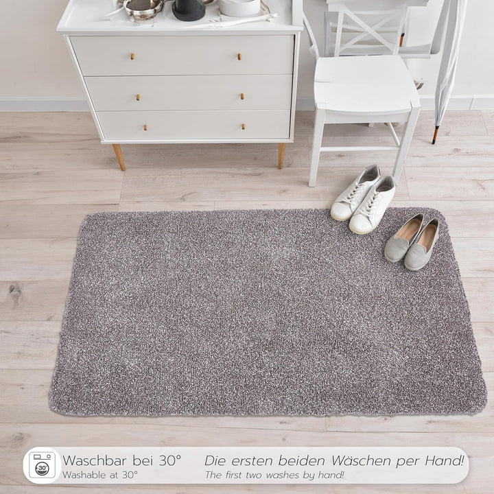 Schmutzfangmatte innen waschbar 2er Set 40x60 cm – Sauberlaufmatte grau 100% Baumwolle Türmatte - En