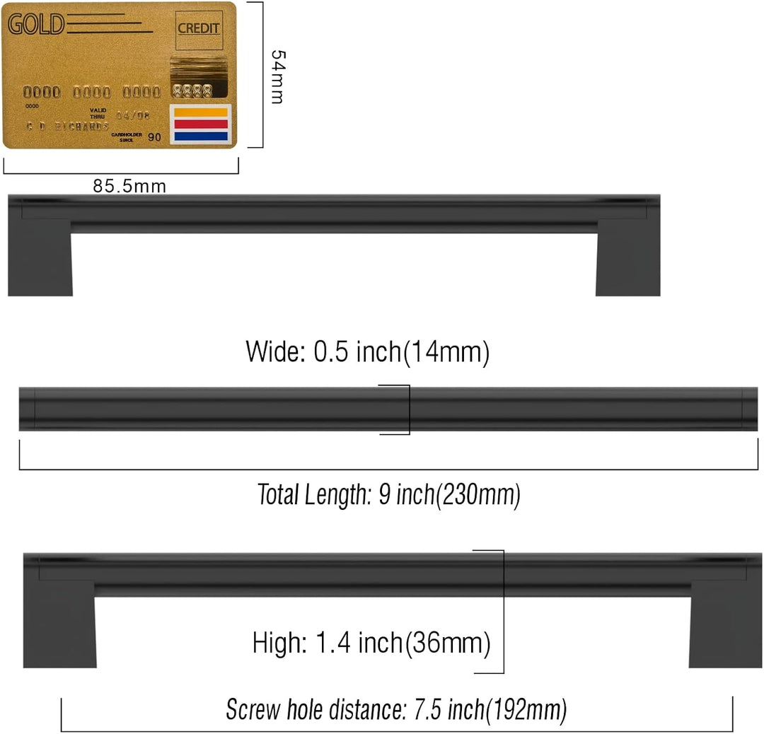 Amerdeco 10 Stück Möbelgriffe Edelstahl Schwarz 192mm Lochabstand Schrankgriffe für Küche, Schublade