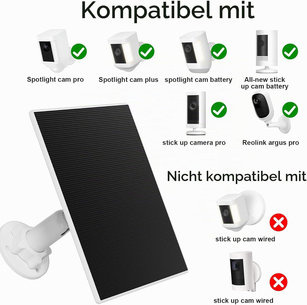 Solarpanel für Ring Kamera, 3W Solarpanel Build-in 4000mAh Akku kompatibel mit Ring Spotlight Cam/Pr