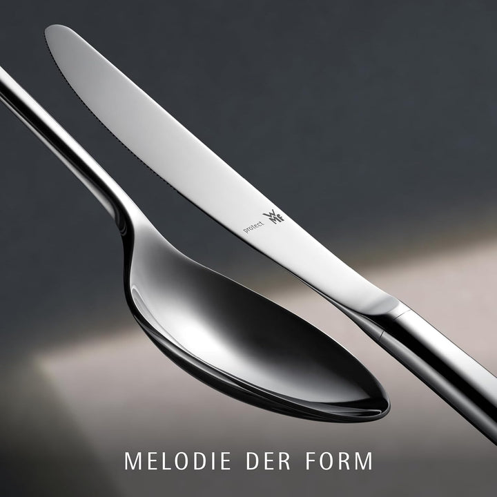 WMF Sonic Besteck Set 12 Personen, 66 teilig, 60 Teile mit Servierbesteck, Hohlheftmesser, Cromargan