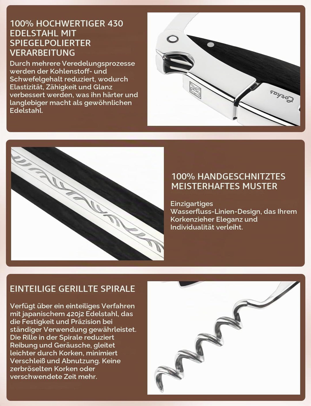 CORKAS Kellnermesser - Profi Korkenzieher multifunktionaler Weinöffner, Folienschneider und Flaschen