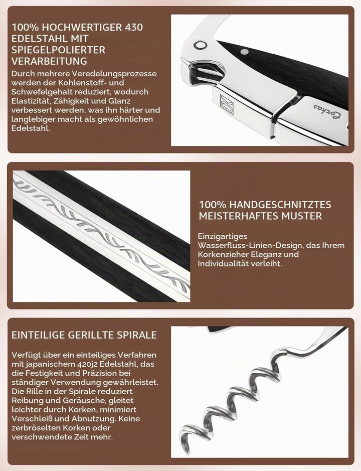 CORKAS Kellnermesser - Profi Korkenzieher multifunktionaler Weinöffner, Folienschneider und Flaschen
