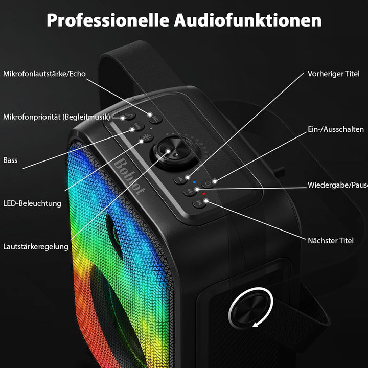 Karaoke Maschine für Erwachsene mit 2 kabellosen Mikrofonen, tragbarer Bluetooth-Lautsprecher mit St