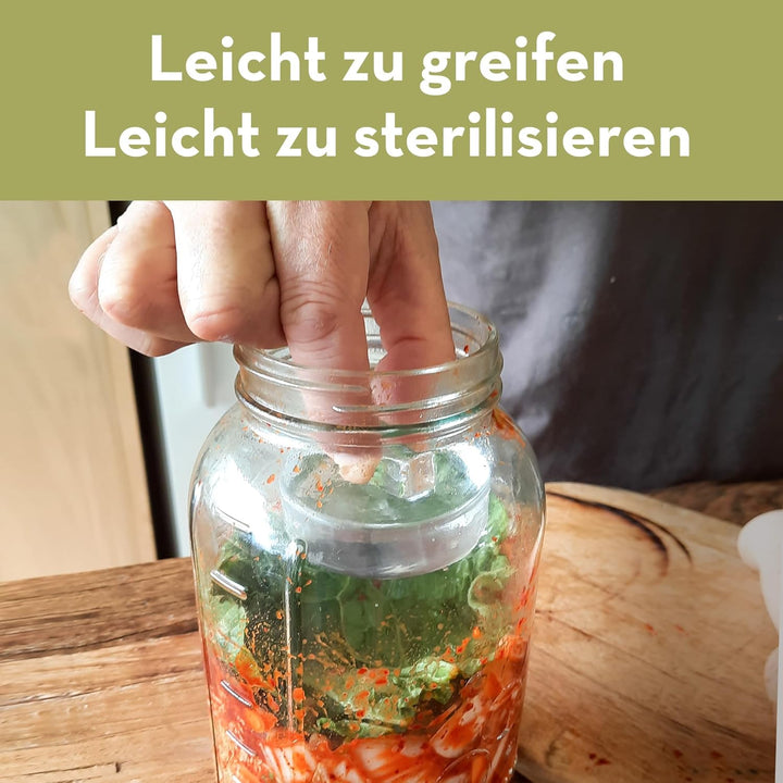 Gärgewichte aus Glas für Fermentation | 66 mm breit | Mit Griffen zum Anheben | 4er-Set für Gläser m
