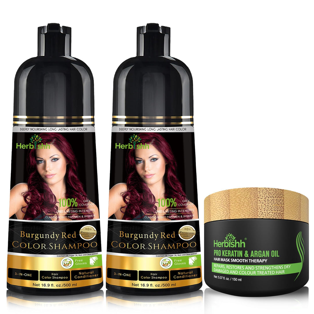 Herbishh Ultimate Hair Color Shampoo Kit (2 Stück Hair Color Shampoo + Argan Hair Mask) für graues H