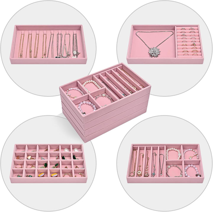 ProCase Schmucktablett Organizer Set mit 4 Schmuckschalen, Stapelbar Schmuck Schublade Organizer, Sc