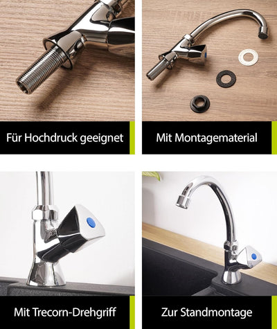 'aquaSu® Standventil Standard mit Drehgriff, Kaltwasserarmatur mit Spindel-Innenteil, Einhebelmische