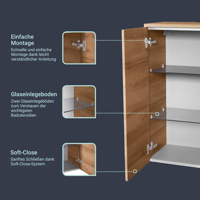 FACKELMANN Milano Doppelmidischrank mit Türen – Schrank fürs Badezimmer (60,2 cm x 82,6 cm x 32 cm)