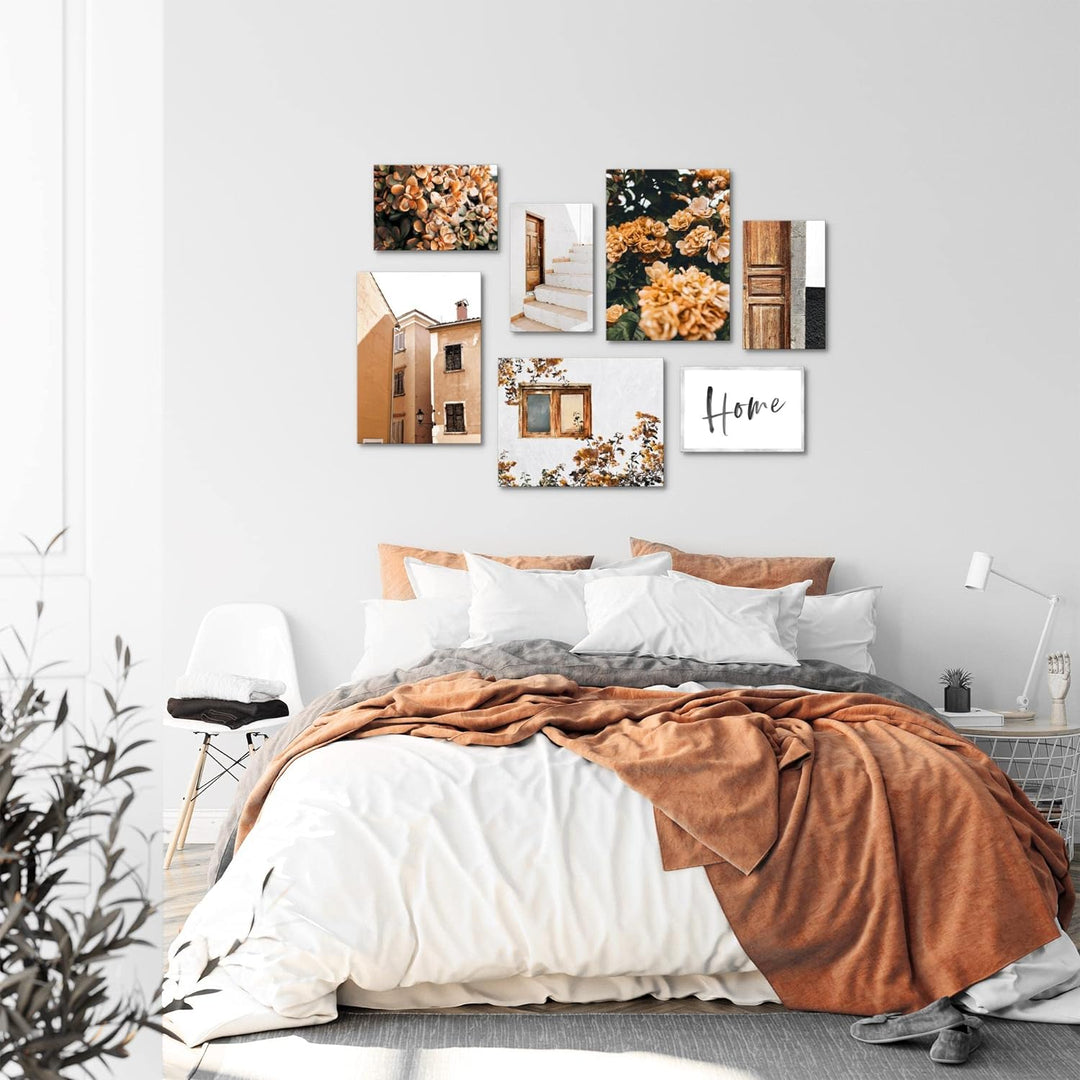 Novart Wandbilder Home Blumen - KOMPLETT AUFHÄNGFERTIG - Orange Wohnzimmer Schlafzimmer- 7 Moderne M