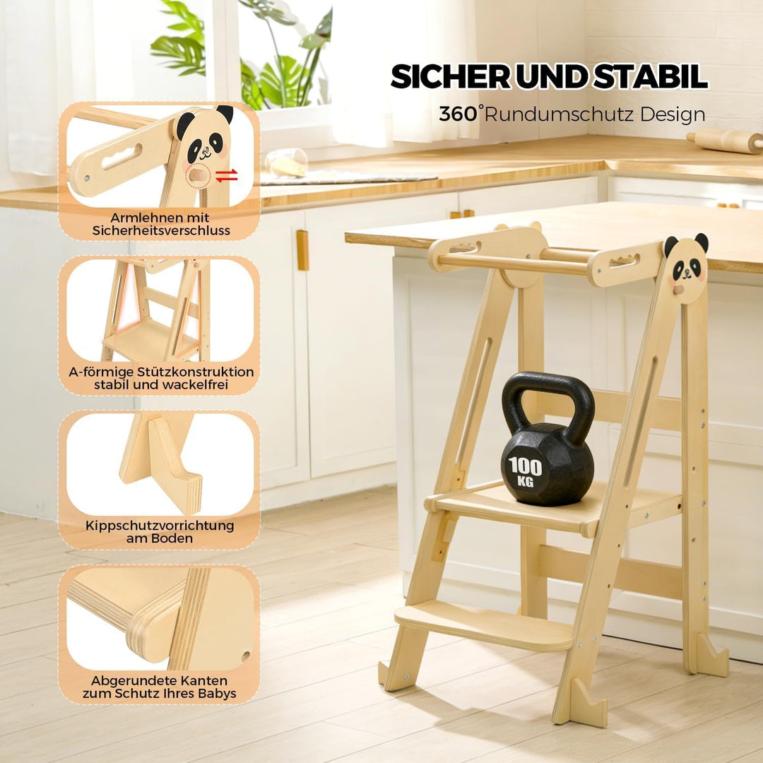 Lernturm Montessori Platzsparend und Höhenverstellbar Klappbar Lernstuhl für Kinder mit Kippschutz &