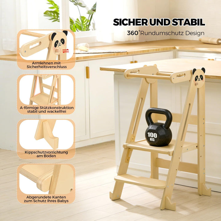 Lernturm Montessori Platzsparend und Höhenverstellbar Klappbar Lernstuhl für Kinder mit Kippschutz &