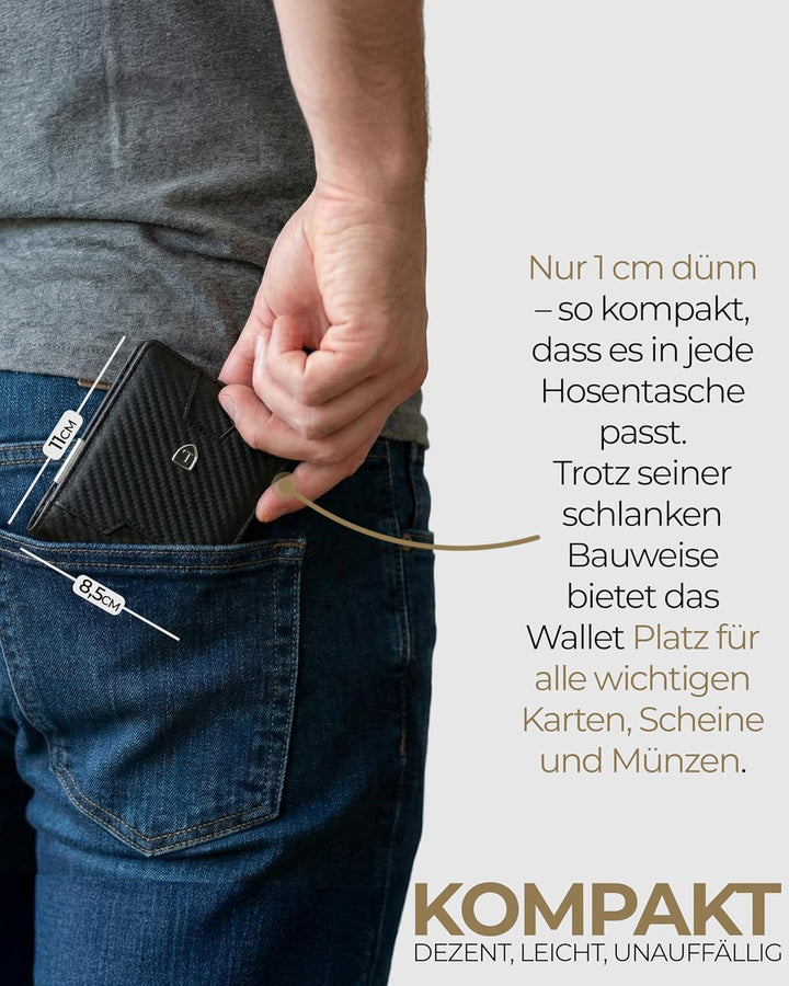 Lederhand® iSlim Wallet - Glattleder Geldbeutel mit Geldklammer und Münzfach, 9 Kartenfach Premium G