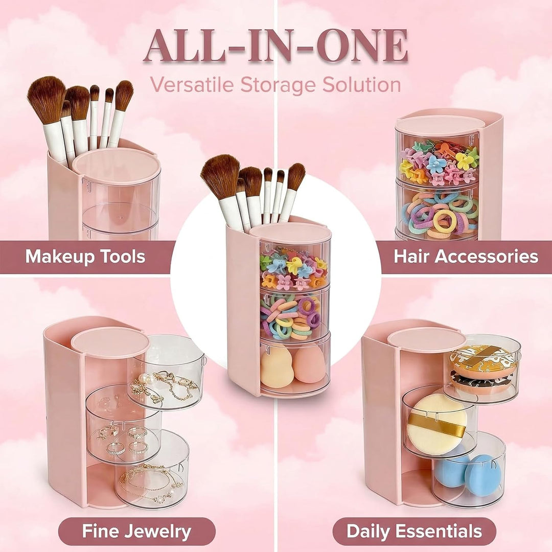 Make Up Organizer, Skincare Organizer mit Haargummi Aufbewahrung, Drehbarer Kosmetik Organizer für S