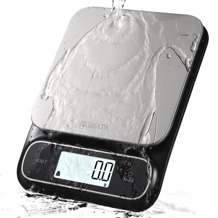 BOMATA Wasserdichte IPX6 Küchenwaage, 0,1g hohe Präzision, 5kg, digitale Waage mit Hintergrundbeleuc