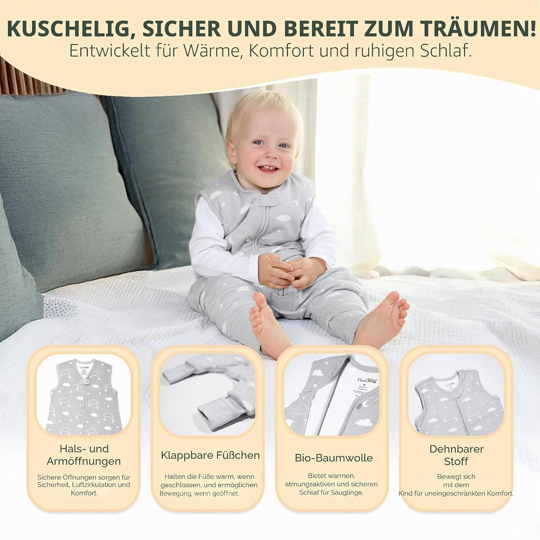 Mama Cheetah Baby Schlafsack mit Füsse 1.0 TOG, Ganzjahres Schlafsack, Bio-Baumwolle Baby Schlafsäck