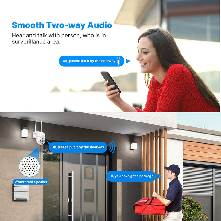 【5MP+PTZ】 Hiseeu Überwachungskamera Set Aussen WLAN mit 12''Monitor 10CH Wireless NVR,4 Pcs 5MP PTZ