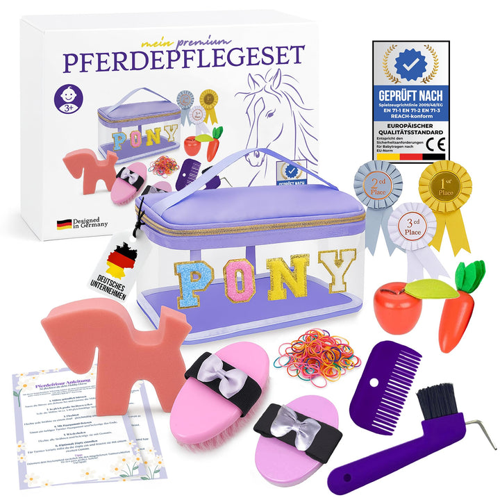 Hobby Horse Zubehör – Echtes Pferdepflegeset & Putztasche für Kinder – Mit Bürsten, Hufkratzer, Schl