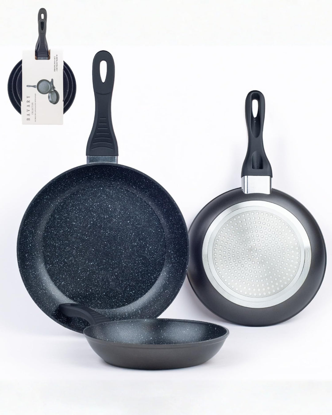 Bavary Bratpfannenset 3-teilig 20/24/28 cm – Granit Antihaftbeschichtung – PFOA & PTFE-frei – Gegoss