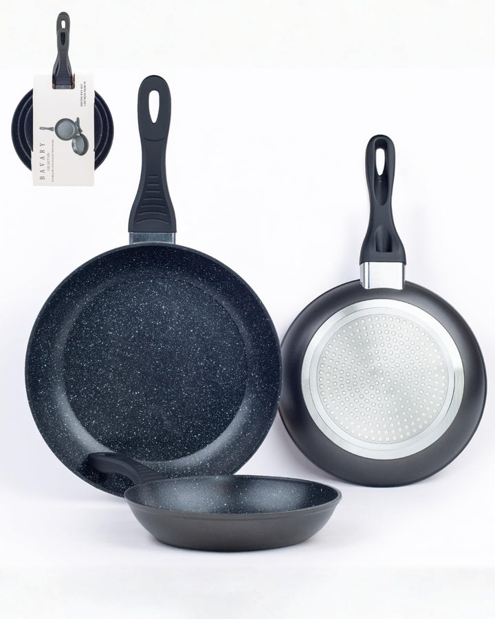 Bavary Bratpfannenset 3-teilig 20/24/28 cm – Granit Antihaftbeschichtung – PFOA & PTFE-frei – Gegoss