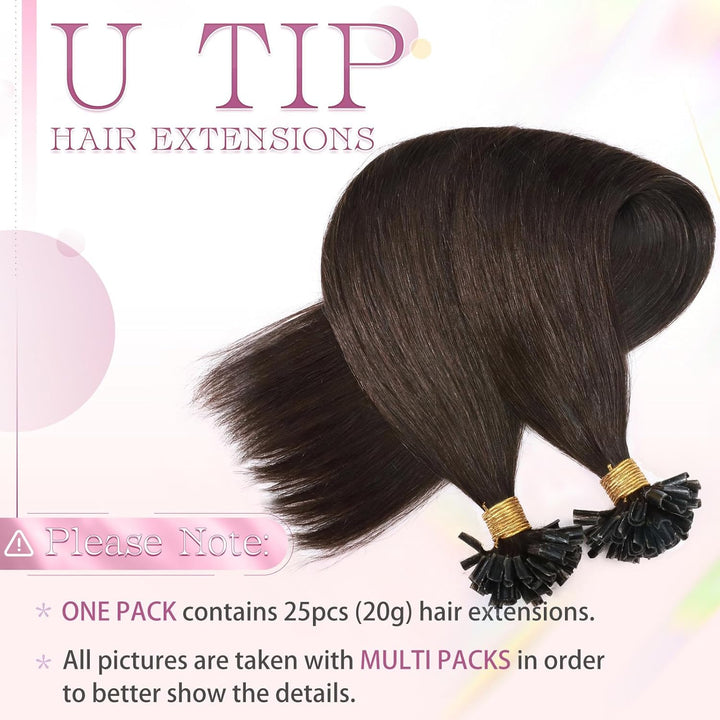 Elailite Extensions Echthaar Bondings Haarverlängerung Braun U-tip Keratin Haar Extension Glatt 25 S