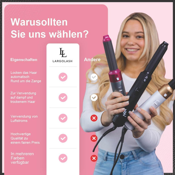 Largolash 5 in 1 Warmluftbürste Set, Schnelltrocknend Föhnbürste, Warmluft Lockenbürste, 3 Temperatu