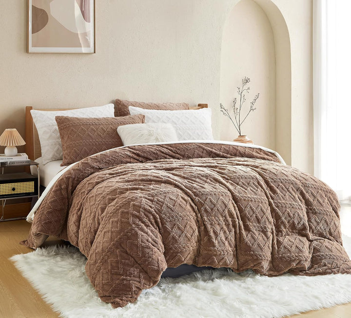 Freyamy Plüsch Bettwäsche 135x200 2teilig Warme,Romantisch Khaki Bettwäsche Getuftet Boho,Flauschig