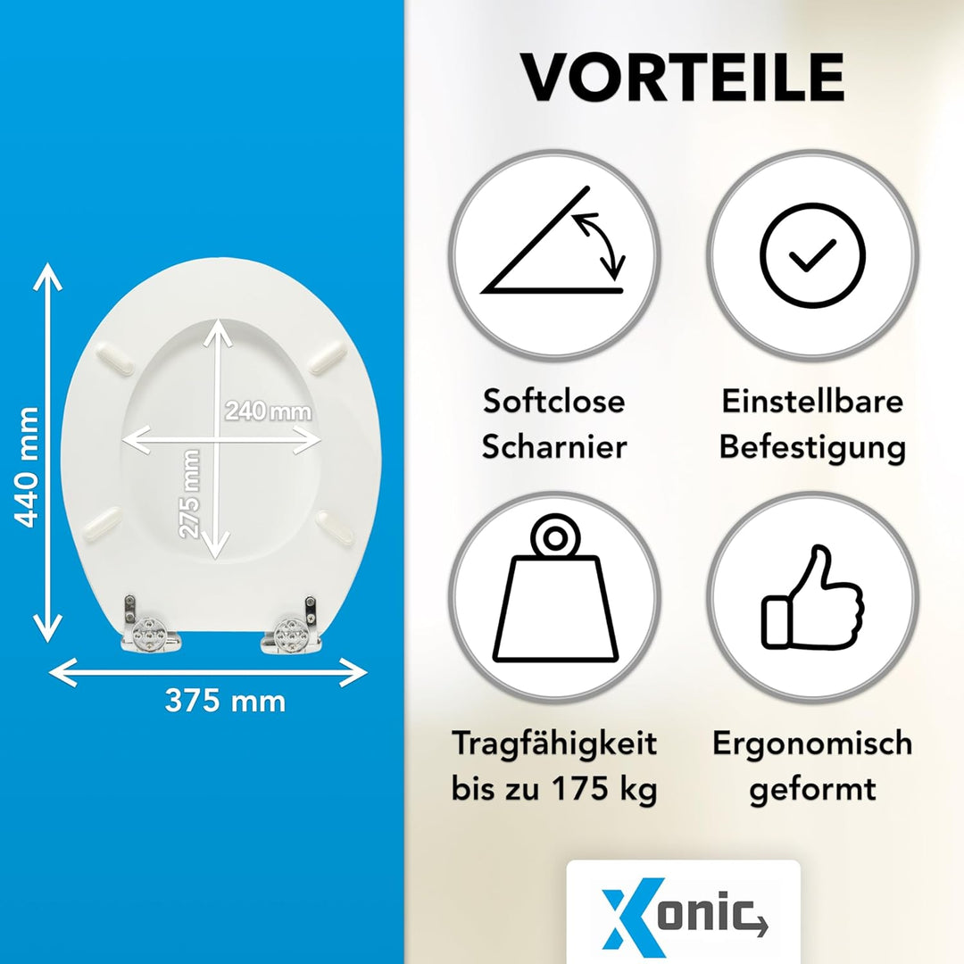 Xonic Design WC-Sitz - Premium Klo-Deckel - Toilettensitz mit Absenkautomatik - hochwertige Klobrill