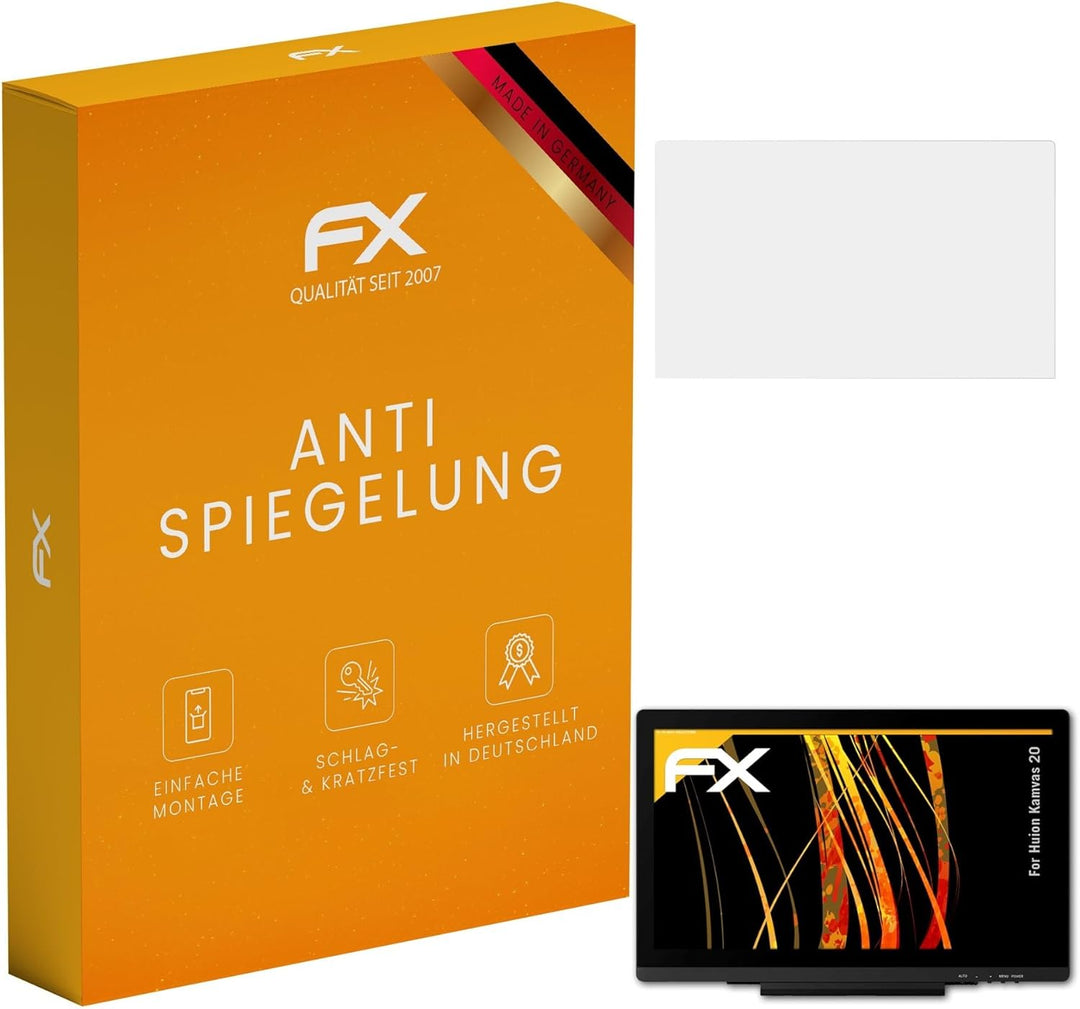 atFoliX Panzerfolie kompatibel mit Huion Kamvas 20 Schutzfolie, entspiegelnde und stossdämpfende FX