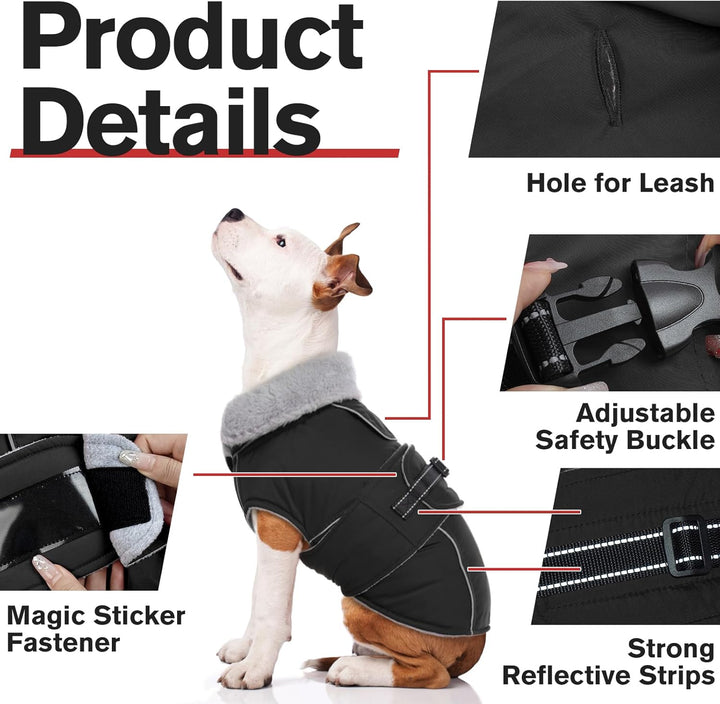 Lelepet Hundejacke Winter Warmer Hundemantel, Wasserdichter Wintermantel Fleece Hundeweste für Mitte