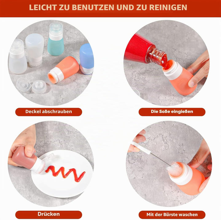 webake Salatdressing Flasche Silikon 5 Stück 55 ml Tragbar Salatdressing Shaker Behälter Quetschflas
