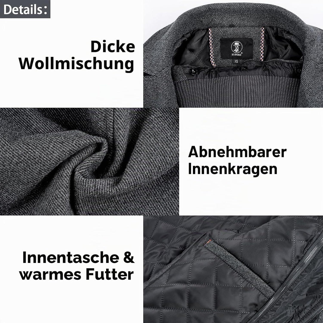 KUDORO Herren Wintermantel Wolle Kurzmantel Herren Wollmantel Mittellang Slim Fit für Business Freiz