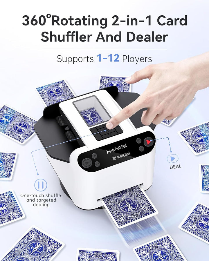 Automatischer Kartenmischer und Dealer 2-in-1, 2 Deck 360° Rotierende Dealing-Maschine für 12 Spiele