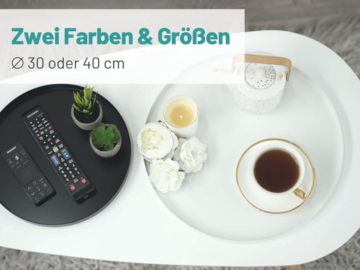 D&D Living® Deko Tablett Rund Ø 30 cm | Design Dekoteller und Dekotablett aus Metall (Schwarz matt),