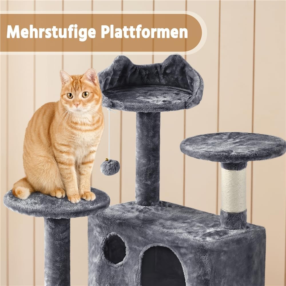 Yaheetech Kratzbaum gross Kletterbaum 158 cm hoch Katzenkratzbaum, Stabiler Katzenbaum mit 3 Plattfo