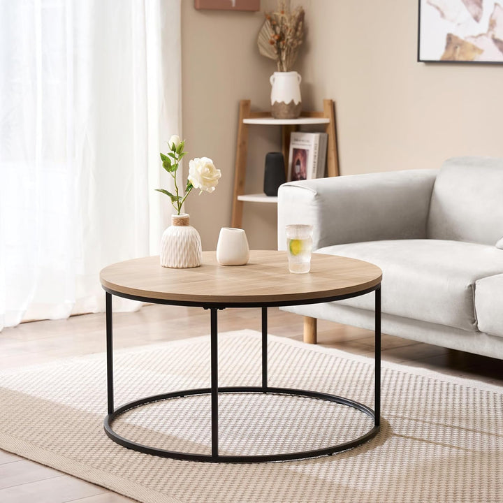 [en.casa] Couchtisch Kuhmoinen 45 x 80 cm Beistelltisch Wohnzimmertisch Sofatisch rund Schwarz/Holzo