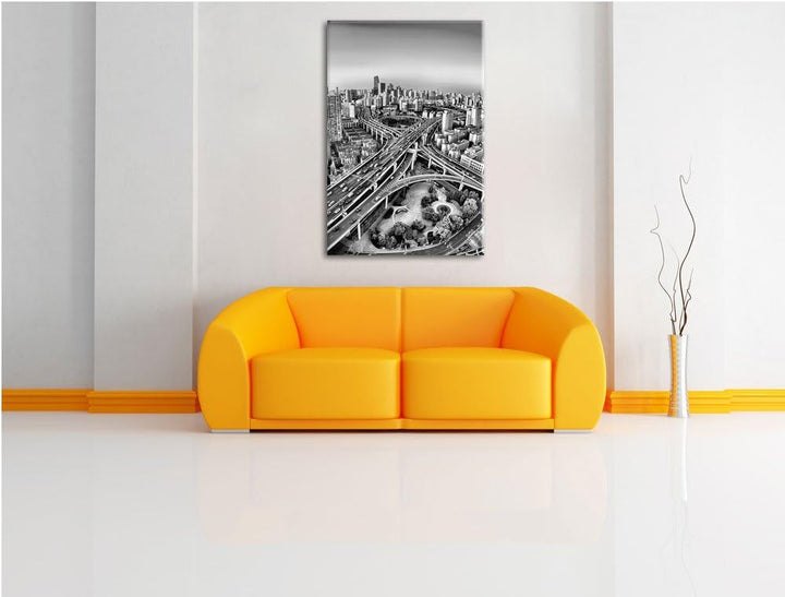 Pixxprint Blick auf Autobahn als Leinwandbild/Grösse: 100x70 / Wandbild/Kunstdruck/fertig bespannt,