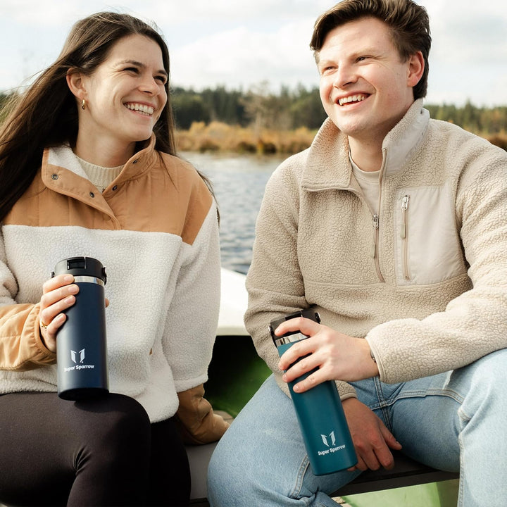 Sparrow Trinkflasche Edelstahl 500ml - Weiter Öffnung SwivelSip Thermosflasche mit Strohhalm - BPA-f