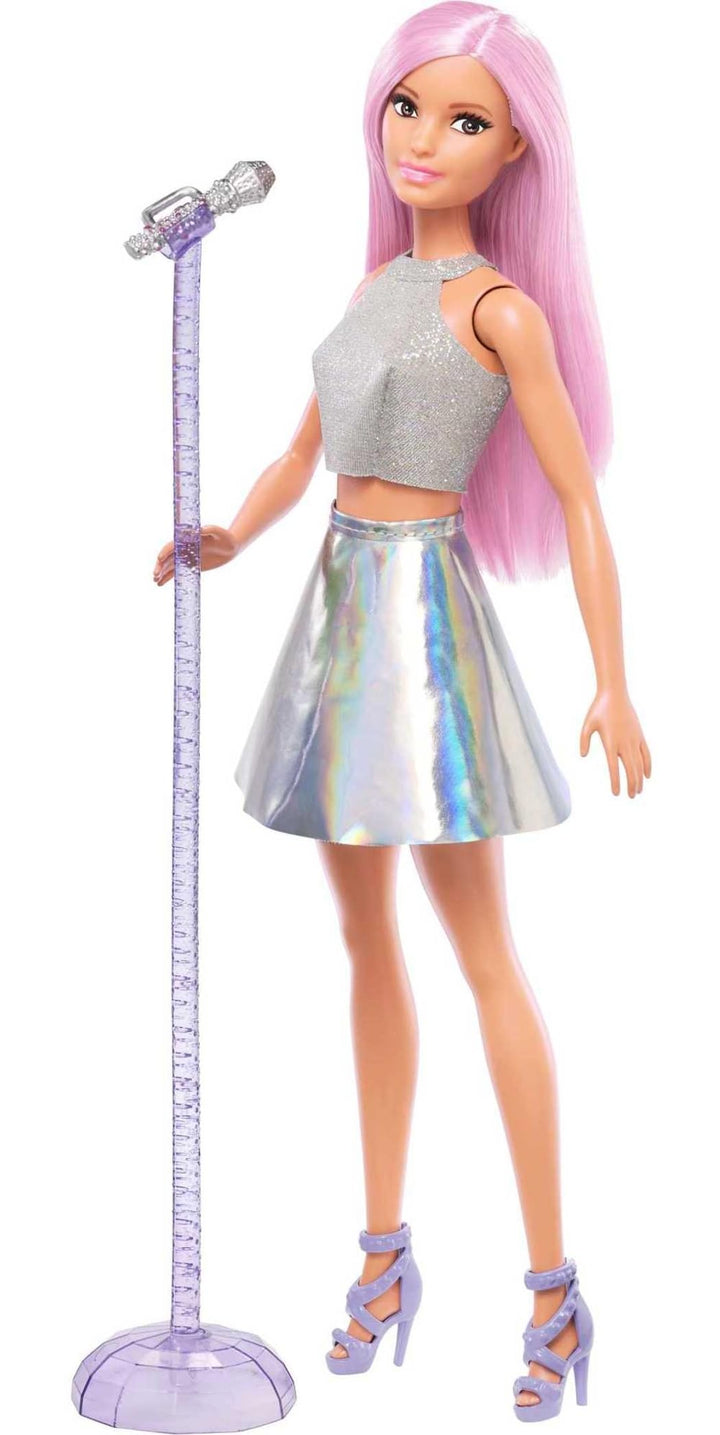Barbie You Can Be Anything Series, Pop Star, Barbie mit rosa Haaren, silbernem Top und Rock, Mikrofo
