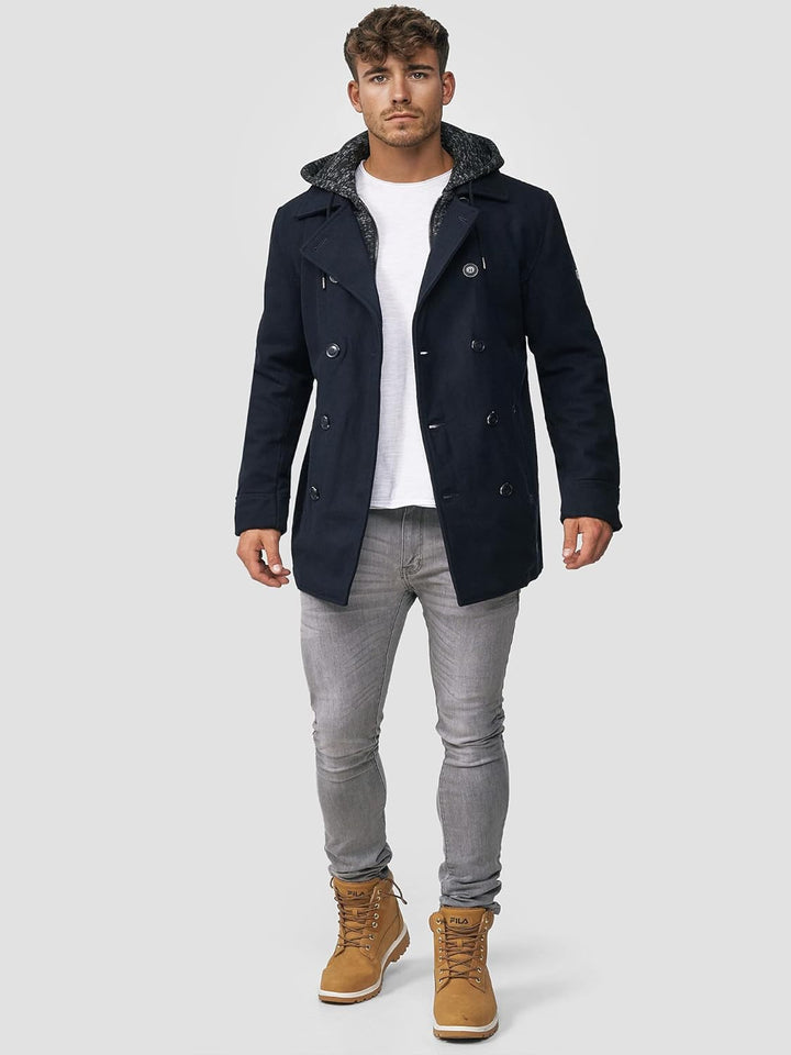 Indicode Herren Cliff Kurzmantel mit Stehkragen | Wollmantel Herrenmantel Mantel S Navy, S Navy